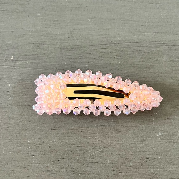Light Pink Allover Faceted Bead Preppy Classic 3" Metal Snap Clip Hair Barrette - Picture 2 of 4